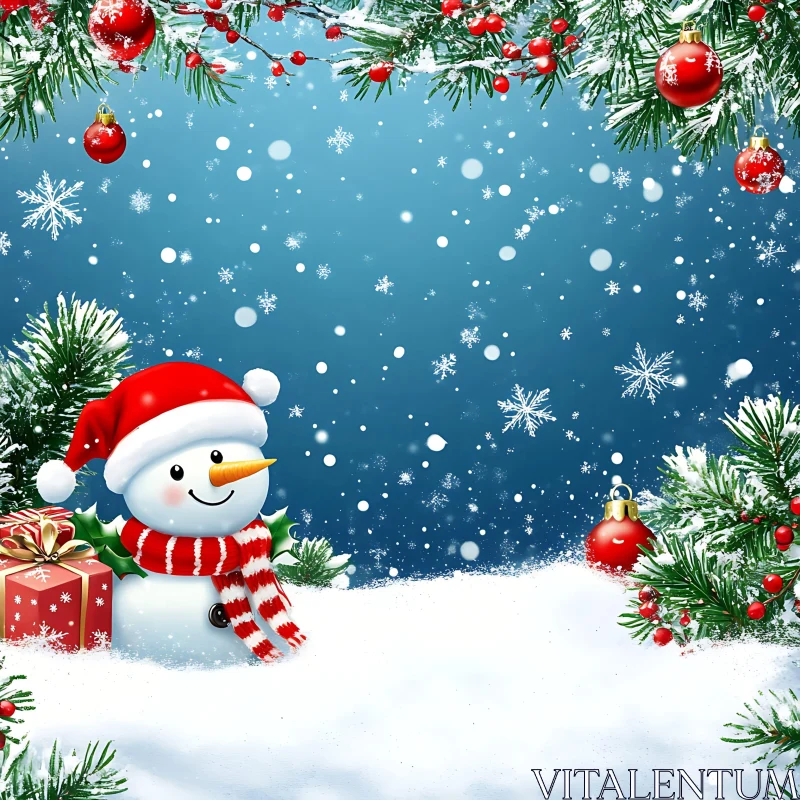 Holiday Snowman with Christmas Decor AI Image