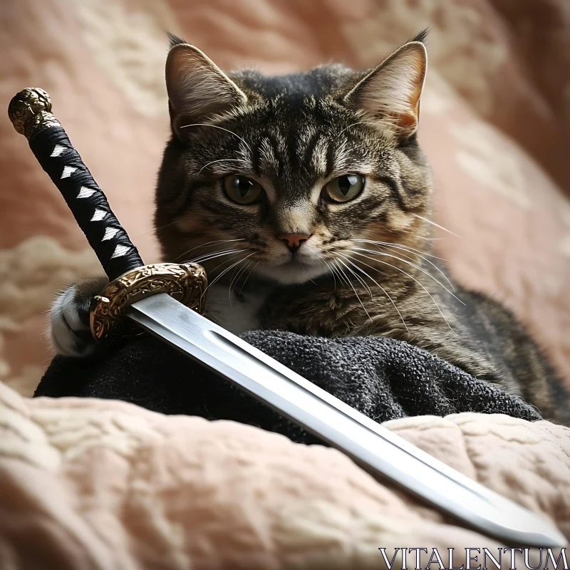 Majestic Cat with Sword AI Image