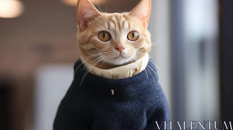 Stylish Ginger Cat in Blue Sweater AI Image