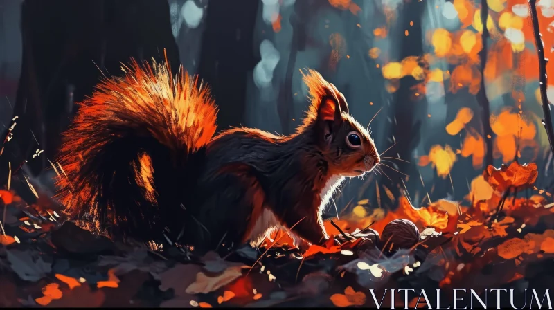 Enchanting Autumn Forest Painting with Squirrel AI Image