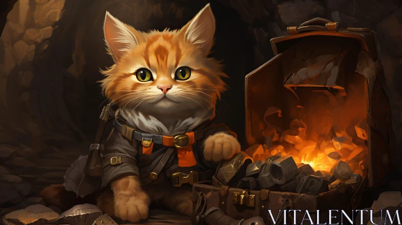 Enigmatic Cat in Cave - Digital Painting AI Image