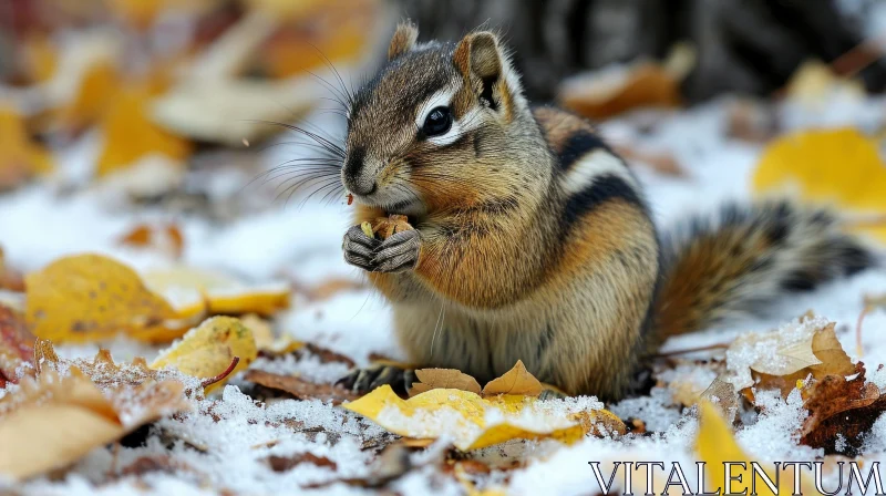 Magnificent Chipmunk Feasting on a Nut amidst Fallen Leaves AI Image
