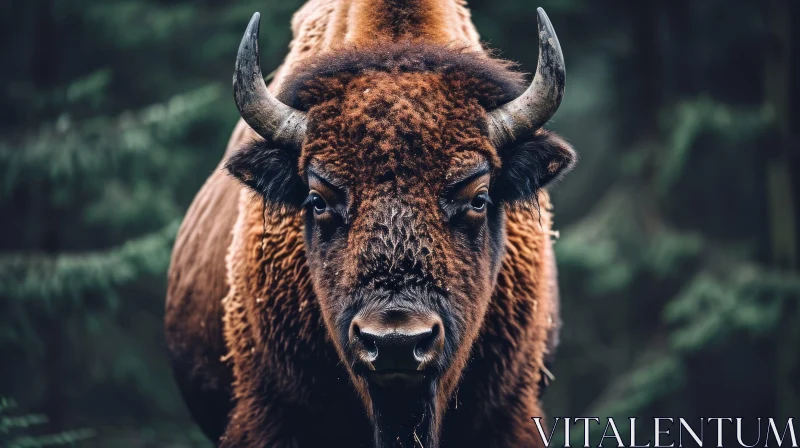 AI ART Powerful Portrait of a European Bison in a Forest