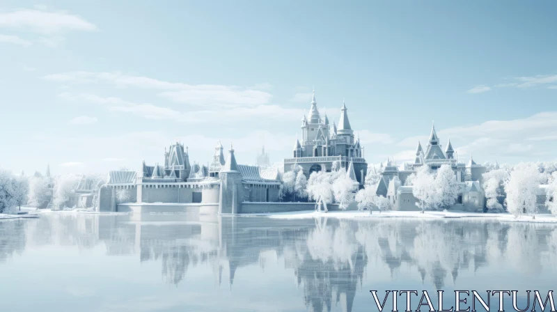 Serene Winter Castle by the Water AI Image