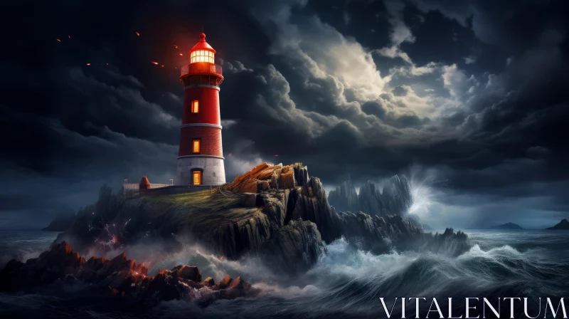 Stormy Night Lighthouse Art: Hyper-Realistic and Surrealistic Fantasy AI Image