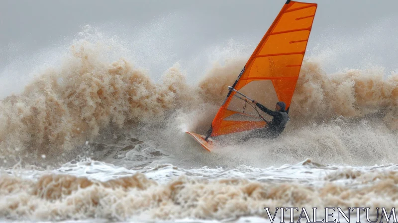 Thrilling Windsurfing Adventure: Conquer the Massive Waves AI Image