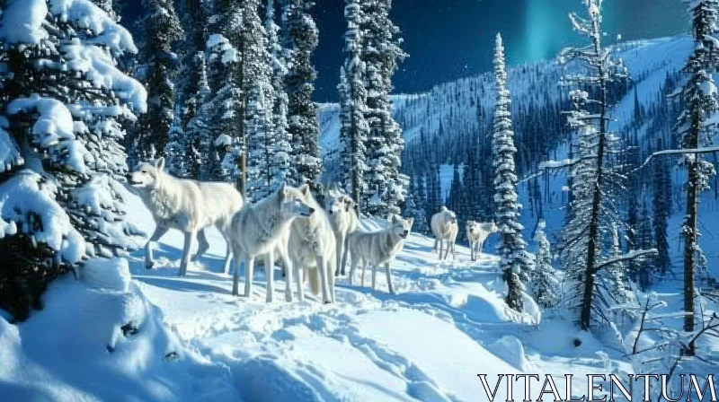 AI ART White Wolves in Snowy Forest - A Captivating Nature Scene