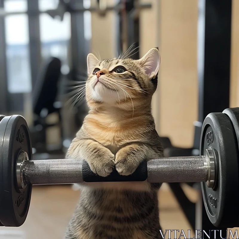 Kitten Lifting Weights at the Gym AI Image