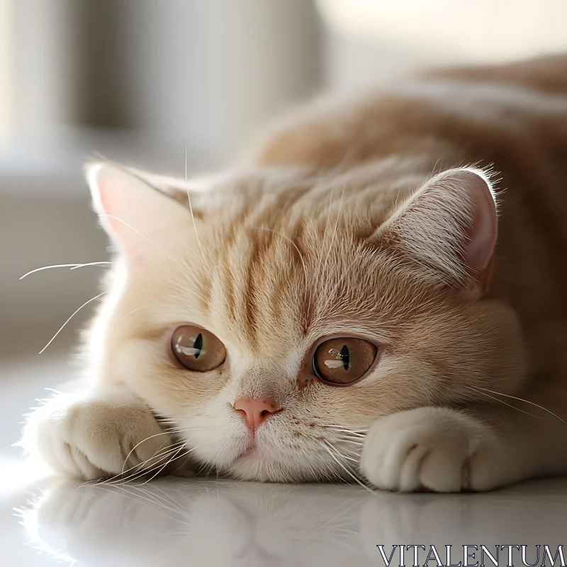 Close-Up of Light Brown Cat with Expressive Eyes AI Image