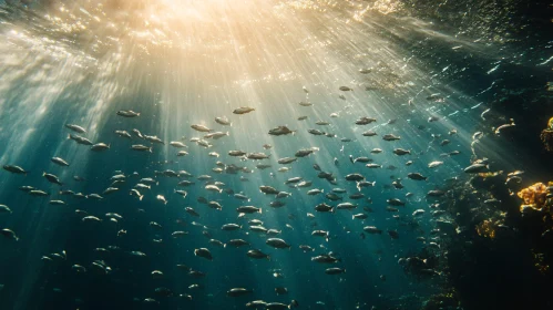 Fish Swimming Below Sunlit Waters