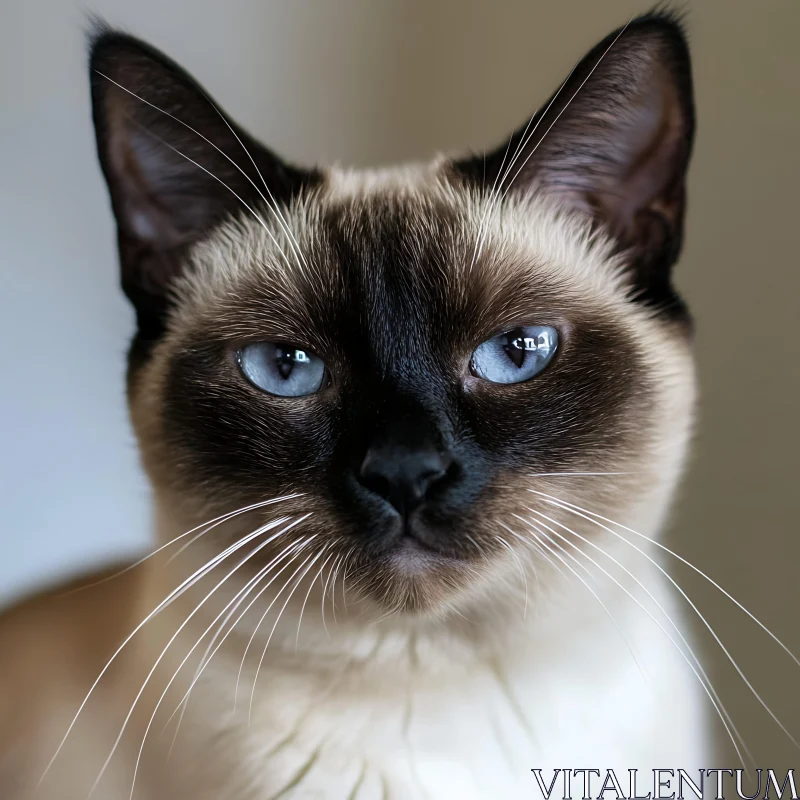 Siamese Cat Close-Up with Striking Blue Eyes AI Image