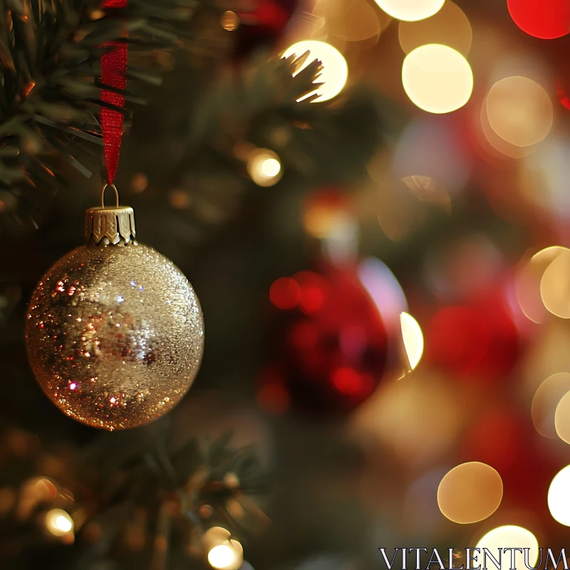 Close-Up of Golden Christmas Tree Decoration AI Image