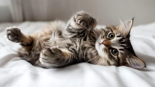 Cute Fluffy Kitten with Green Eyes Relaxing