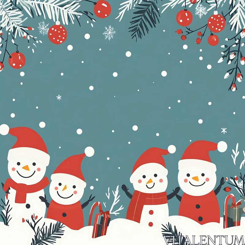 Cheerful Snowmen Celebrating the Holiday Season AI Image