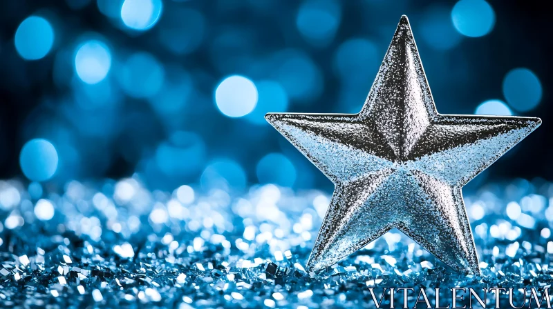 Glittering Star in Blue Bokeh AI Image