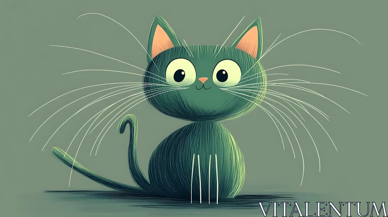 Cute Green Cat Illustration AI Image