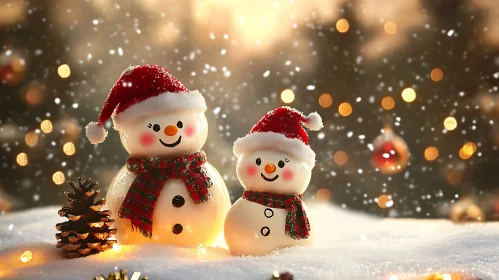 Festive Snowmen with Santa Hats and Scarves