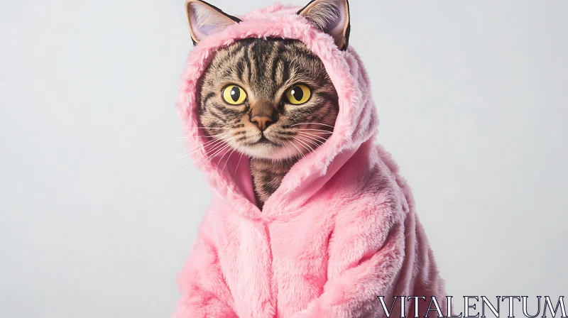 AI ART Furry Tabby Cat in Cute Pink Hoodie