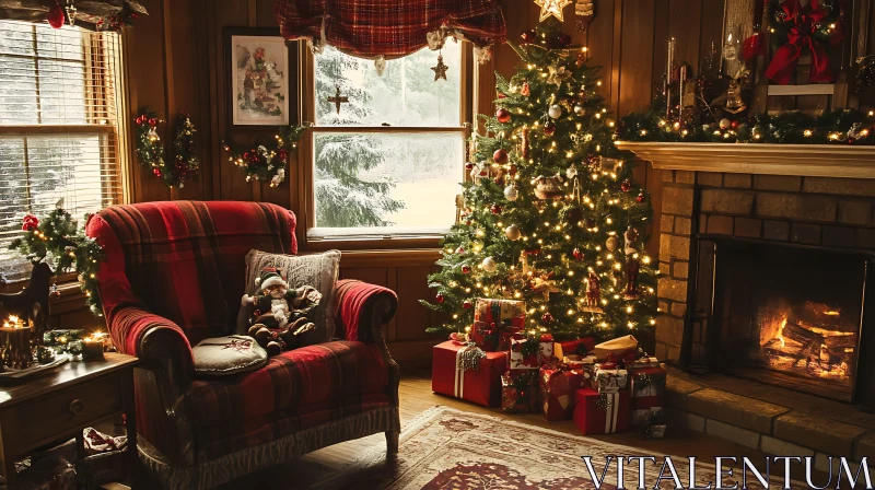 Festive Christmas Living Room Decor AI Image