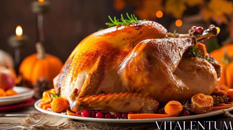 Delicious Thanksgiving Roasted Turkey with Vegetables and Cranberries AI Image