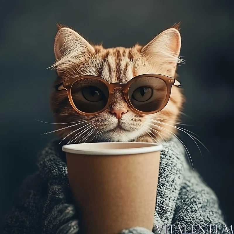 Fashionable Cat with Coffee AI Image