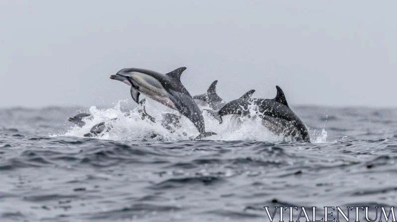 Majestic Dolphins Jumping Out of Water AI Image