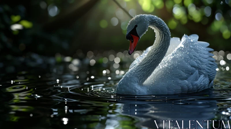 Majestic Swan in a Serene Lake - Nature Photography AI Image