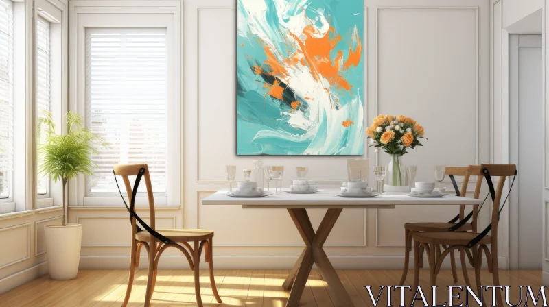 Modern Abstract Painting in Blue, Green, Orange, and White AI Image