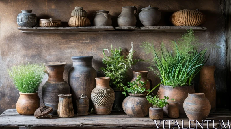 Rustic Still Life with Clay Pots and Vases | Warm and Inviting Composition AI Image