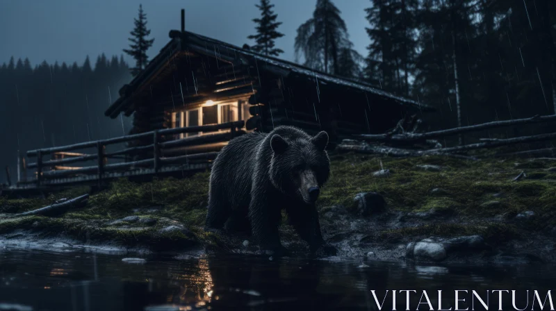 Serene Bear in Forest at Dusk | Matte Painting | Swiss Style AI Image