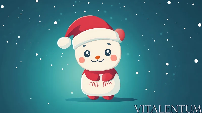 AI ART Festive Panda Cartoon with Santa Hat and Snow