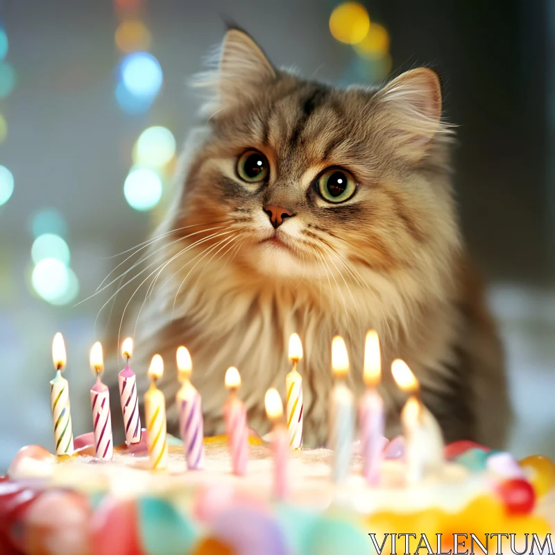 AI ART Feline Birthday Party with Colorful Candles