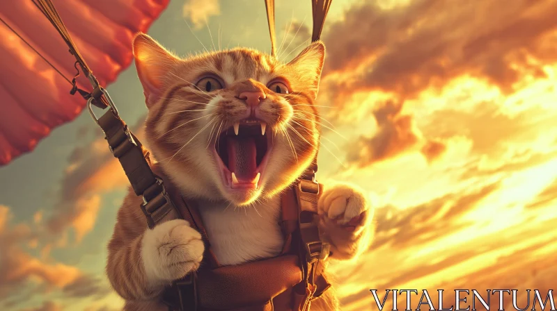 AI ART Parachuting Cat in Sunset