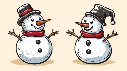 Snowmen with Carrot Noses and Hats