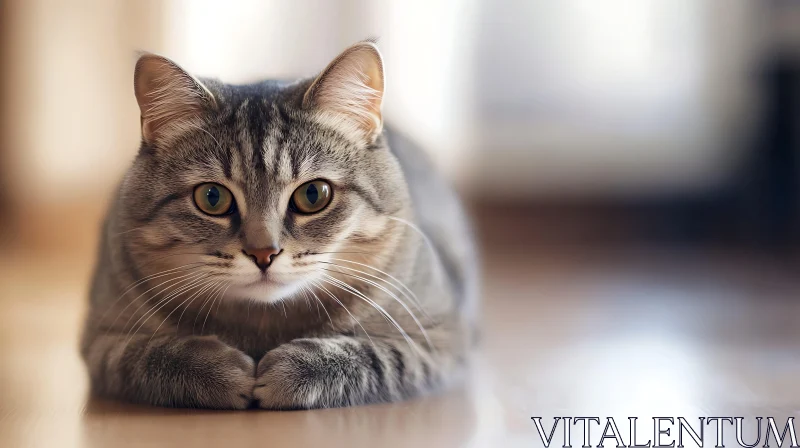 Portrait of a Tabby Cat Resting Indoors AI Image