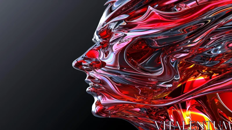 AI ART Abstract 3D Rendering: Red and Black Wavy Lines Portrait