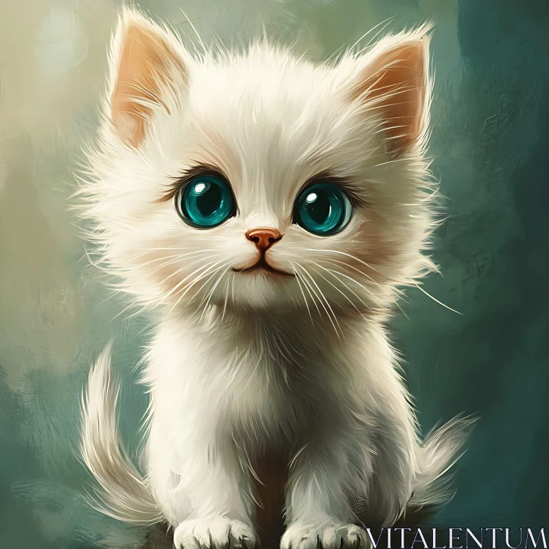 Cute Fluffy White Kitten with Big Blue Eyes AI Image