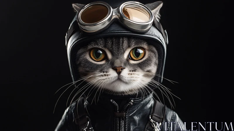 AI ART Stylish Cat in Goggles and Jacket