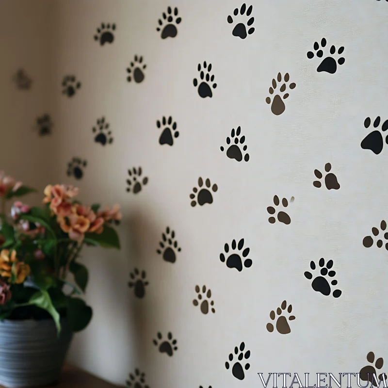 Cute Paw Prints Wall Design AI Image