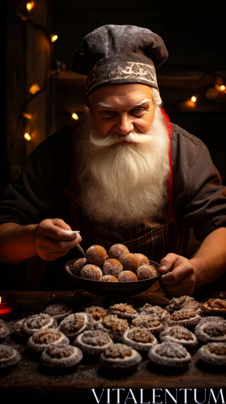 Christmas Art: Man Making Cookies with Luminous Spheres AI Image