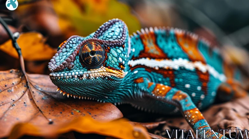 Colorful Chameleon Close-Up on Branch - Detailed Wildlife Photography AI Image