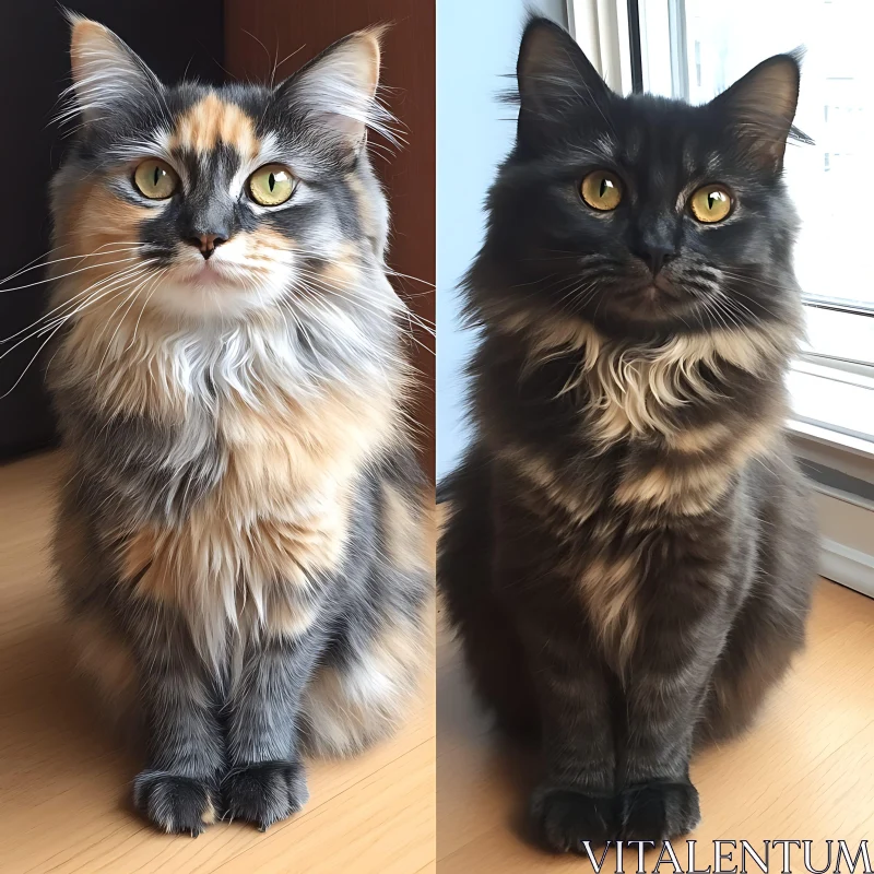 Side by Side Cats with Beautiful Fur Patterns AI Image