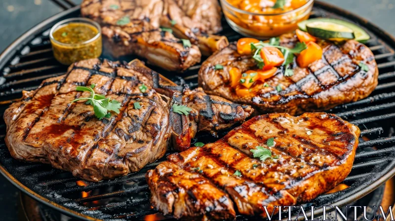 Delicious Grilled Meat with Sauce and Vegetables AI Image