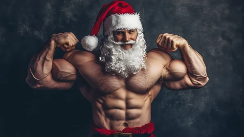 Bodybuilding Santa Claus Showing Muscles