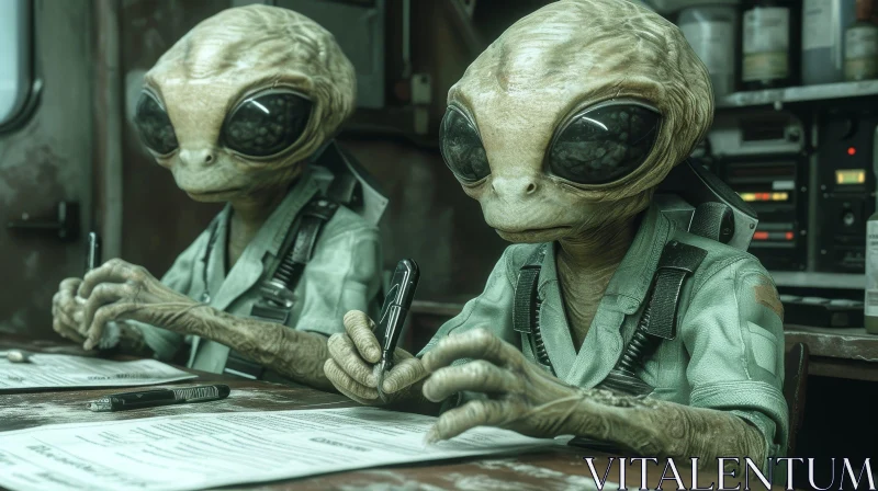 AI ART Green Aliens in Spaceship - Intriguing Scene