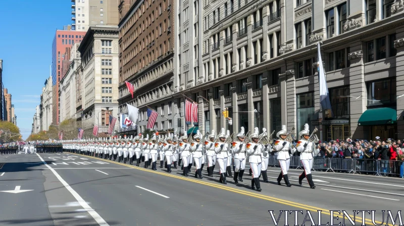 Marching Band Parade in City Street AI Image