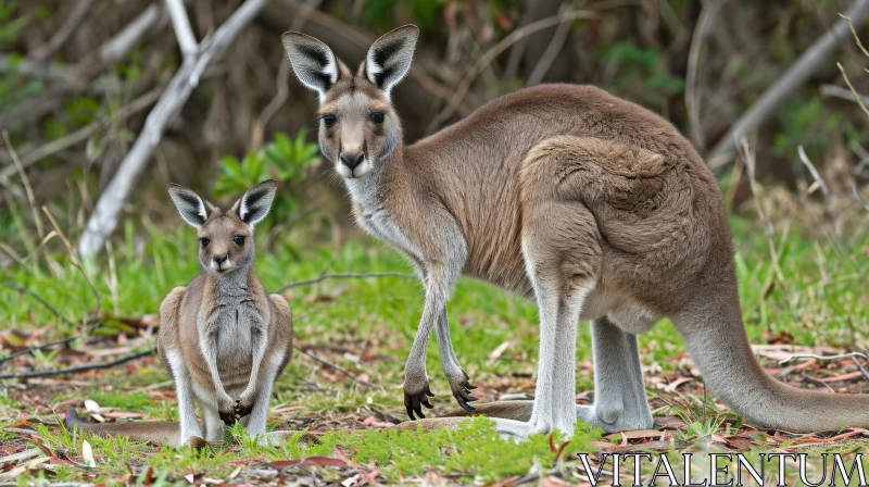 Mother and Joey Kangaroo in a Green Grass Field AI Image