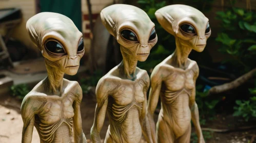 Realistic Alien Creatures Standing in a Row