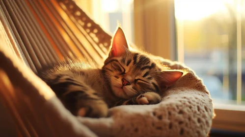 Tabby Kitten Sleeping in Cozy Hammock