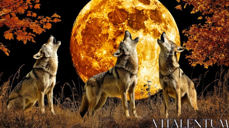 AI ART Wolves Howling at the Moon in a Field - Captivating Nature Image